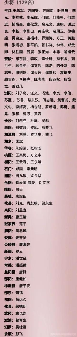 开国将军全部名单