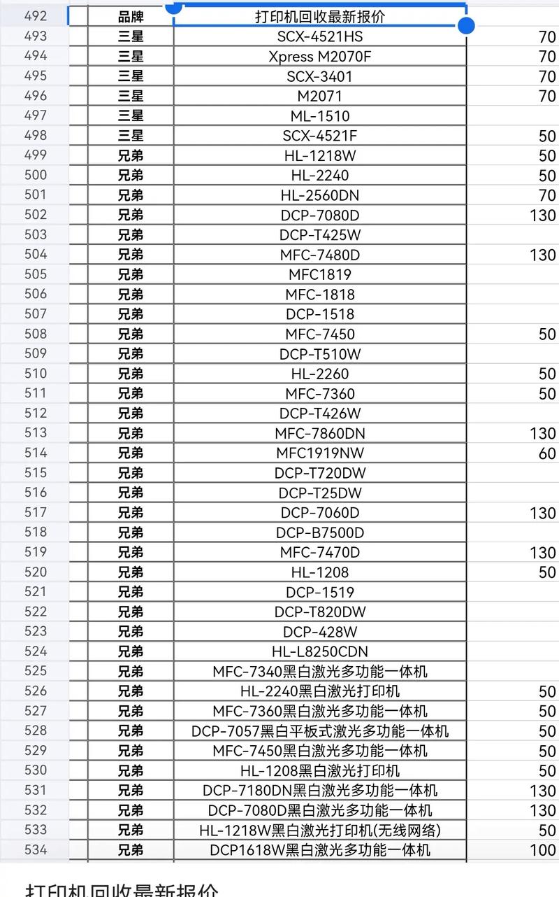 打印机回收价格表2026
