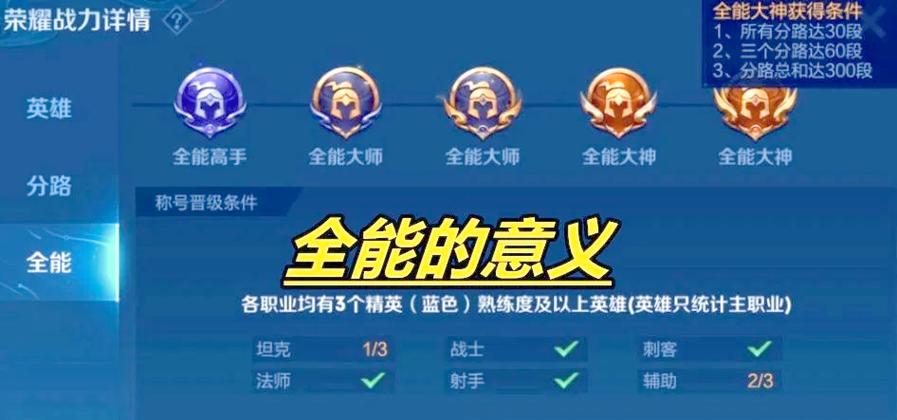 王者荣耀全能大师技巧