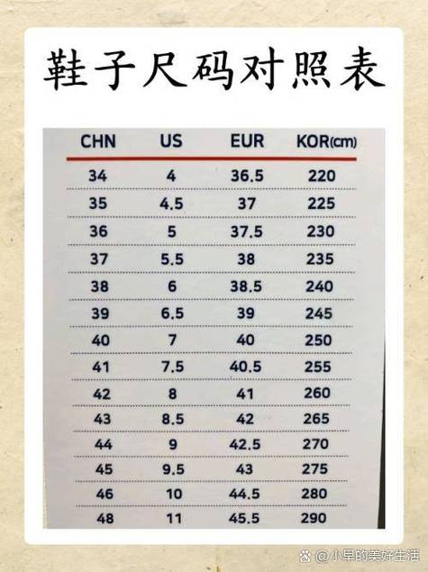 鞋码尺寸对照表 标准