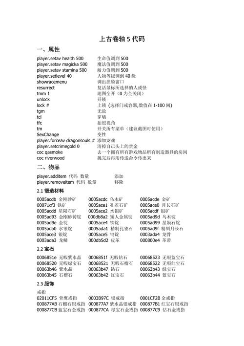 上古卷轴5龙吼代码大全