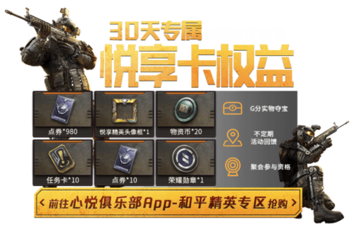 和平精英里的心悦悦享卡怎么购买
