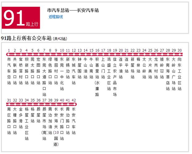 91路公交车路线站点查询