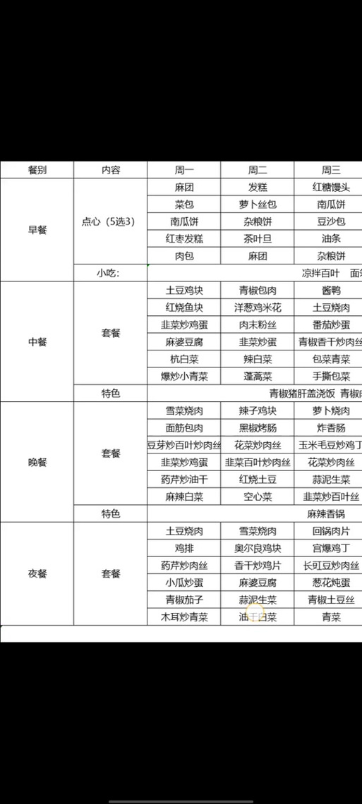 单位食堂一周菜谱安排表