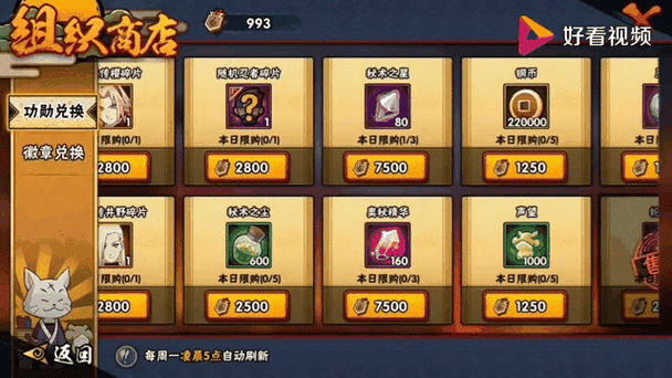 火影忍者组织购买什么时候才有东西
