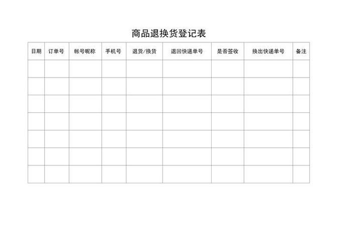 退换货表格模板