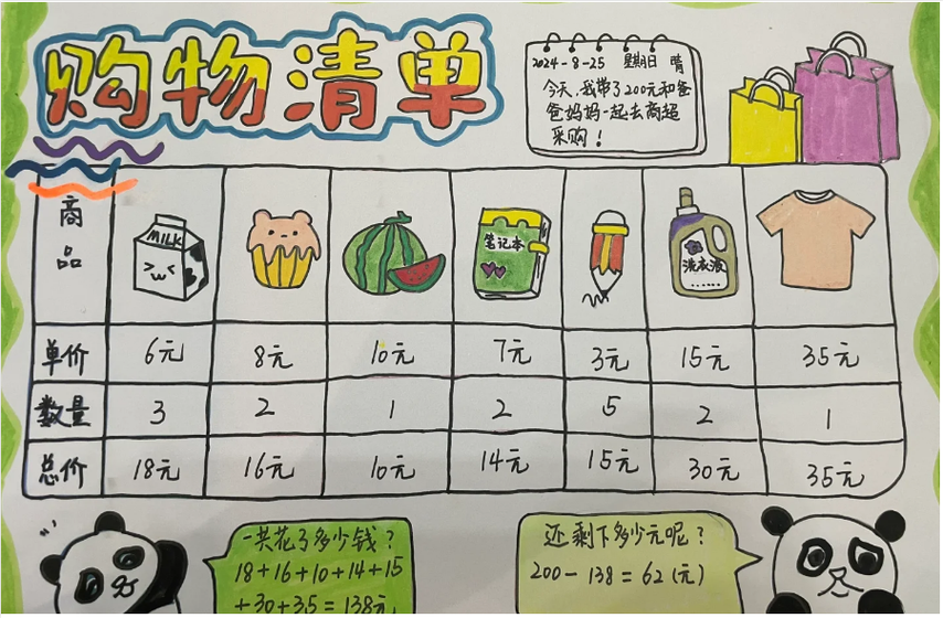 一年级超市购物清单图