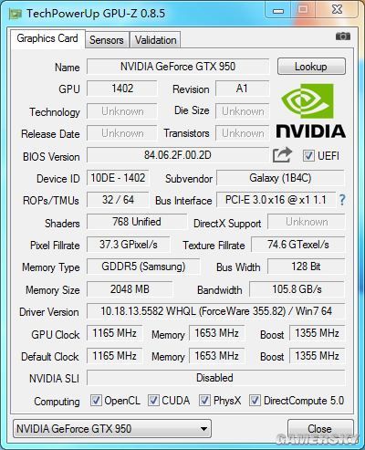 gtx950m显卡参数