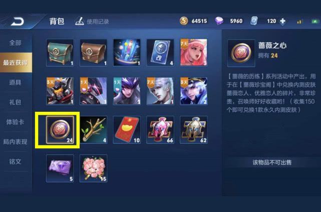 现在背包里能查看蔷薇之心吗