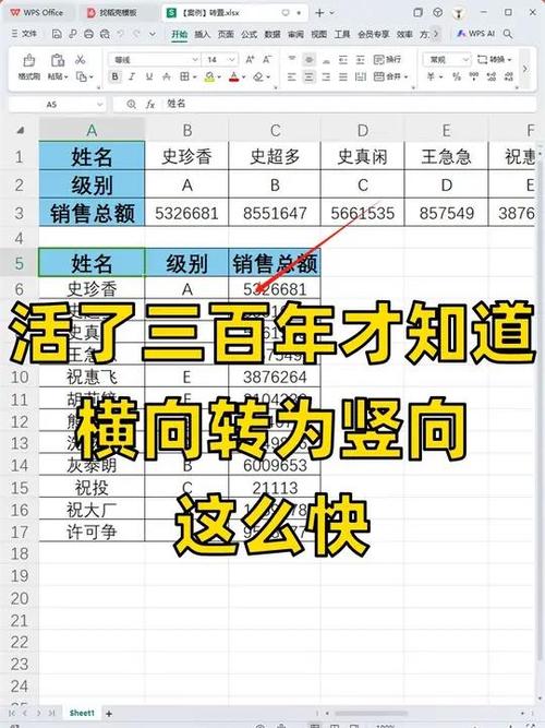 快速将横向表格变成竖向表格的方法