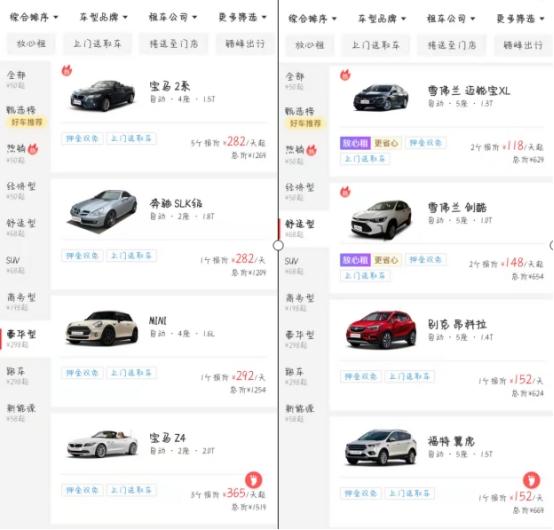 悟空租车价格表