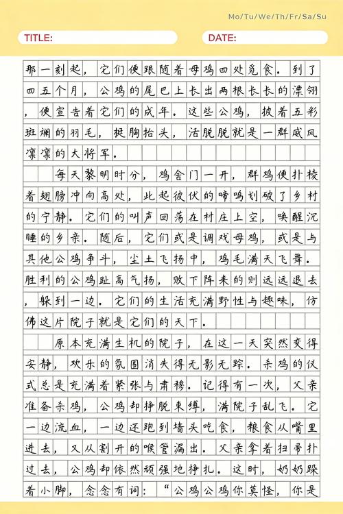 过年杀鸡四年级作文四百字